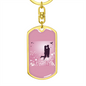 To My Wife Love Couple Pink Floral Keychain Stainless Steel or 18k Gold Dog Tag Keyring-Express Your Love Gifts