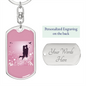 To My Wife Love Couple Pink Floral Keychain Stainless Steel or 18k Gold Dog Tag Keyring-Express Your Love Gifts