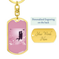 To My Wife Love Couple Pink Floral Keychain Stainless Steel or 18k Gold Dog Tag Keyring-Express Your Love Gifts