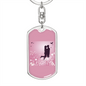To My Wife Love Couple Pink Floral Keychain Stainless Steel or 18k Gold Dog Tag Keyring-Express Your Love Gifts