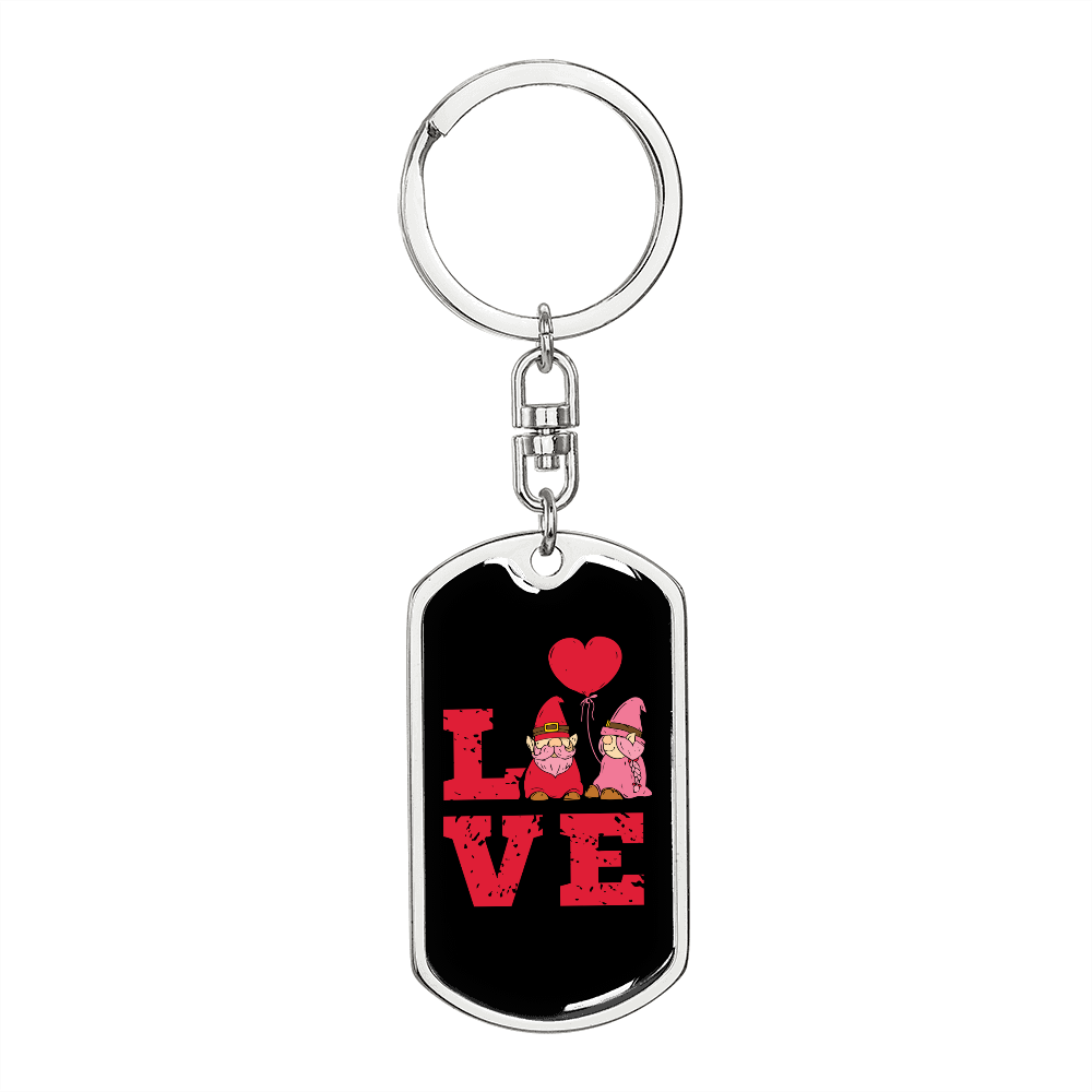 To My Wife Love Gnomes Red Keychain Stainless Steel or 18k Gold Dog Tag Keyring-Express Your Love Gifts
