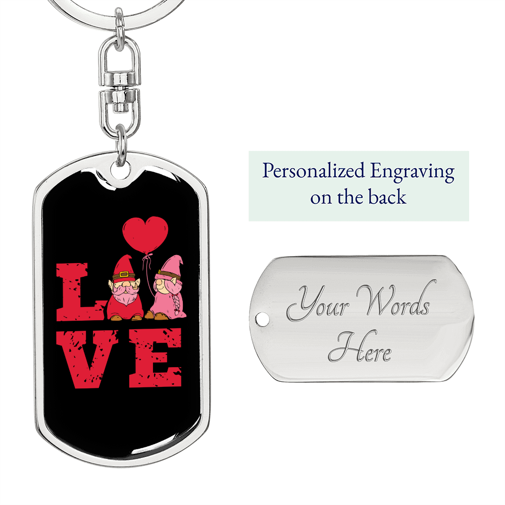 To My Wife Love Gnomes Red Keychain Stainless Steel or 18k Gold Dog Tag Keyring-Express Your Love Gifts