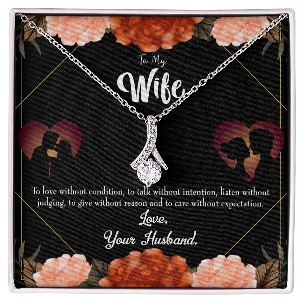 To My Wife Love Talk Listen Alluring Ribbon Necklace Message Card-Express Your Love Gifts