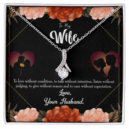 To My Wife Love Talk Listen Alluring Ribbon Necklace Message Card-Express Your Love Gifts