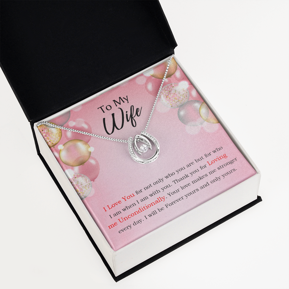 To My Wife Loving Me Unconditionally Lucky Horseshoe Necklace Message Card 14k w CZ Crystals-Express Your Love Gifts