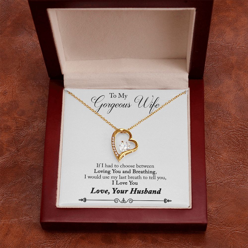 To My Wife Loving You and Breathing From Husband Forever Necklace w Message Card-Express Your Love Gifts