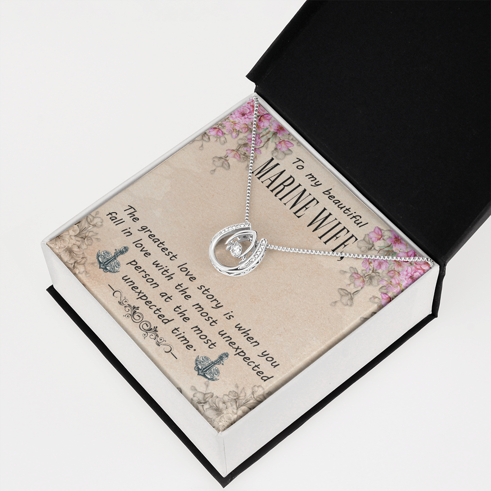 To My Wife Marine Wife Lucky Horseshoe Necklace Message Card 14k w CZ Crystals-Express Your Love Gifts