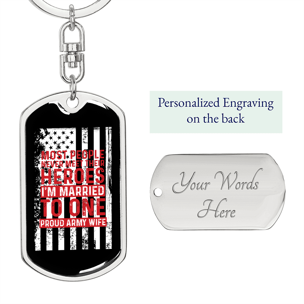 To My Wife Married to Army Hero Keychain Stainless Steel or 18k Gold Dog Tag Keyring-Express Your Love Gifts