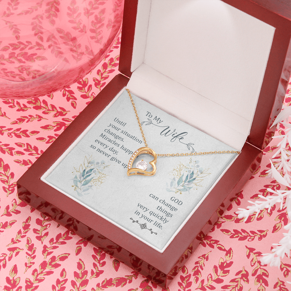 To My Wife Miracles Happen Forever Necklace w Message Card-Express Your Love Gifts