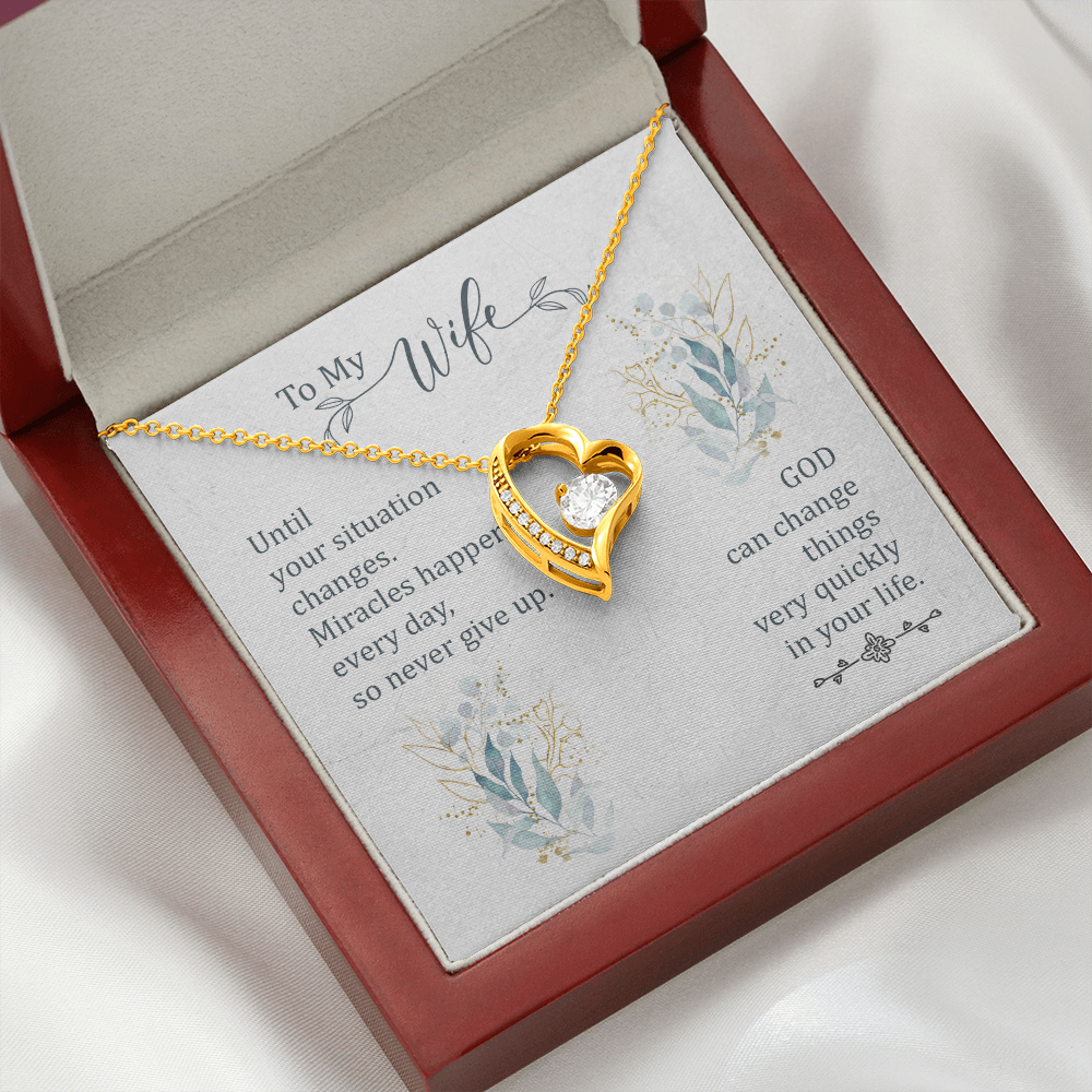 To My Wife Miracles Happen Forever Necklace w Message Card-Express Your Love Gifts