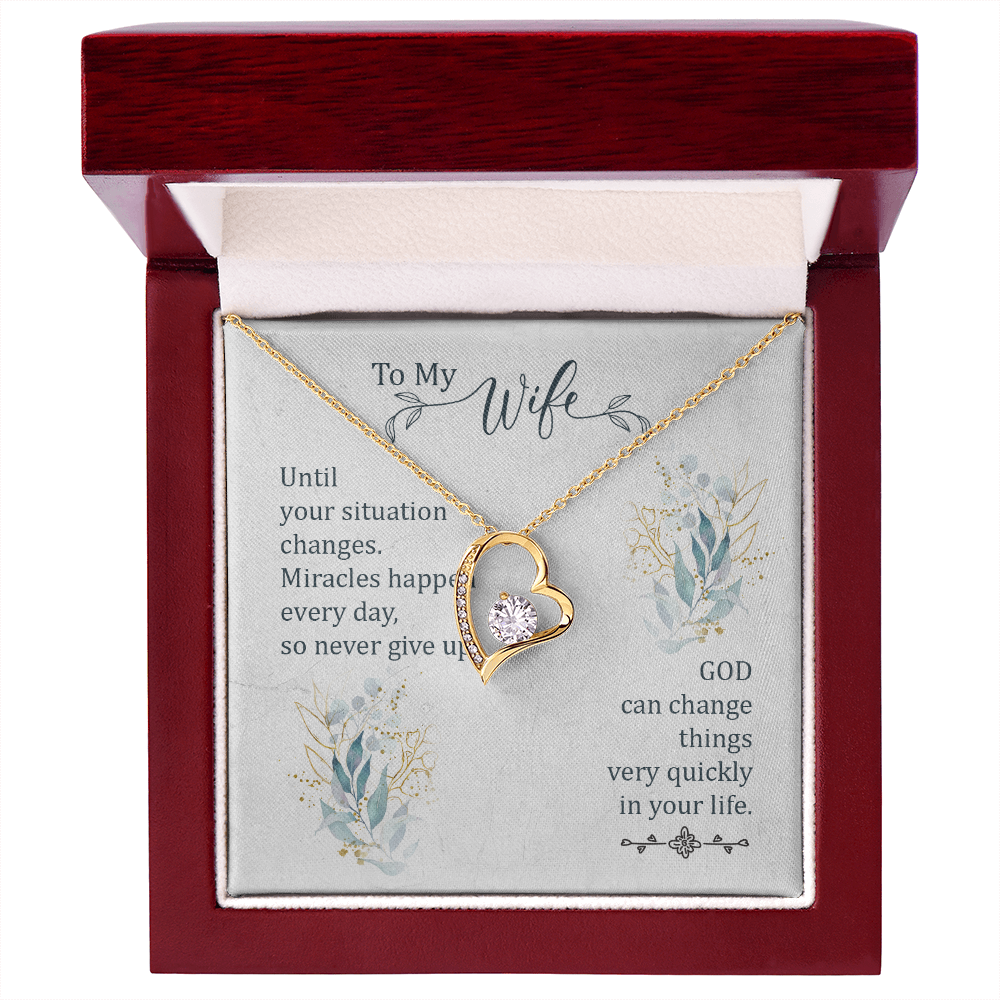 To My Wife Miracles Happen Forever Necklace w Message Card-Express Your Love Gifts