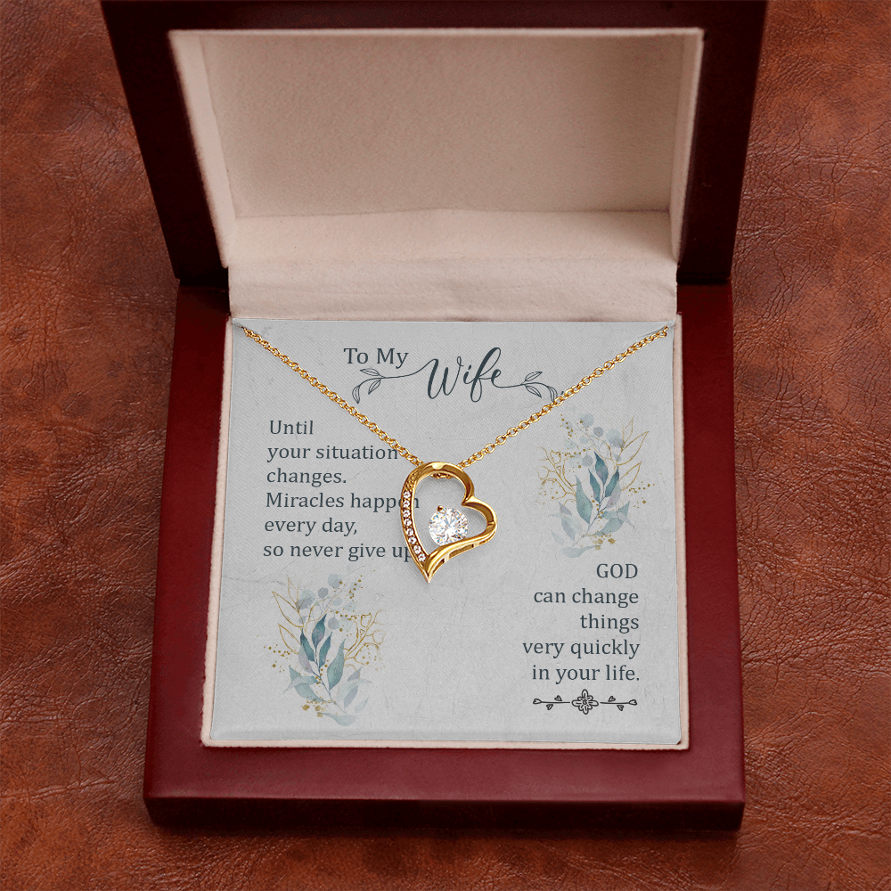 To My Wife Miracles Happen Forever Necklace w Message Card-Express Your Love Gifts