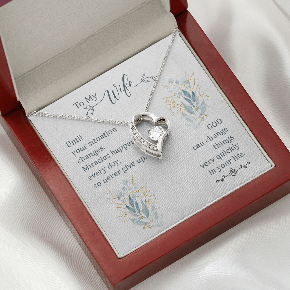 To My Wife Miracles Happen Forever Necklace w Message Card-Express Your Love Gifts