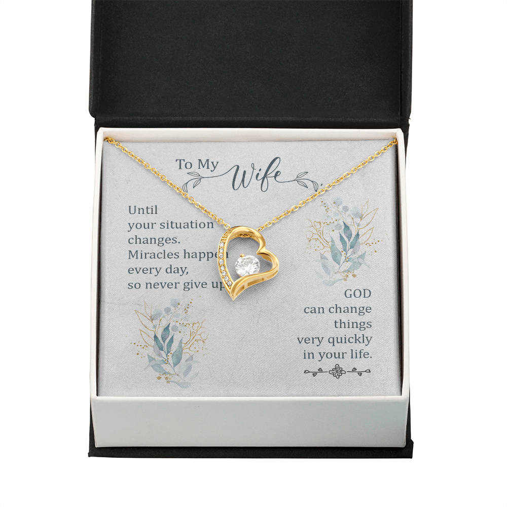 To My Wife Miracles Happen Forever Necklace w Message Card-Express Your Love Gifts