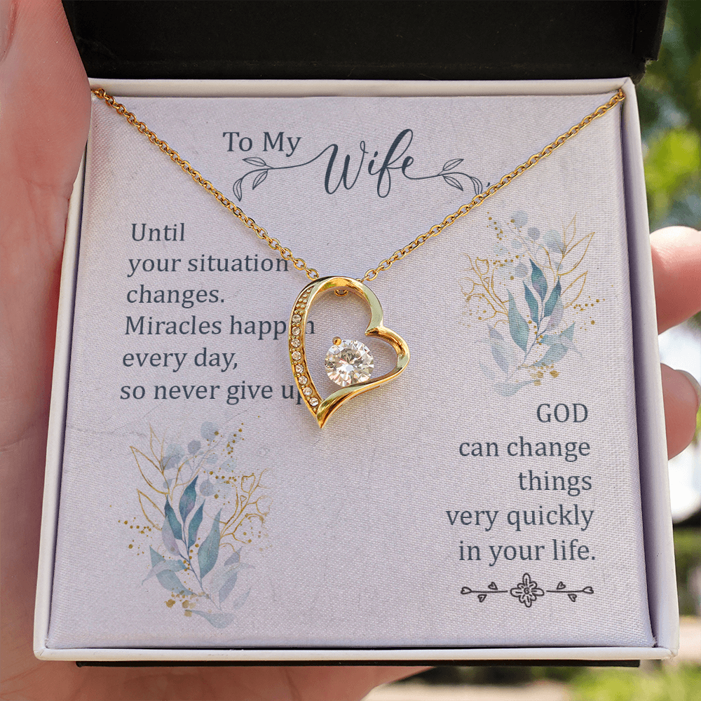To My Wife Miracles Happen Forever Necklace w Message Card-Express Your Love Gifts