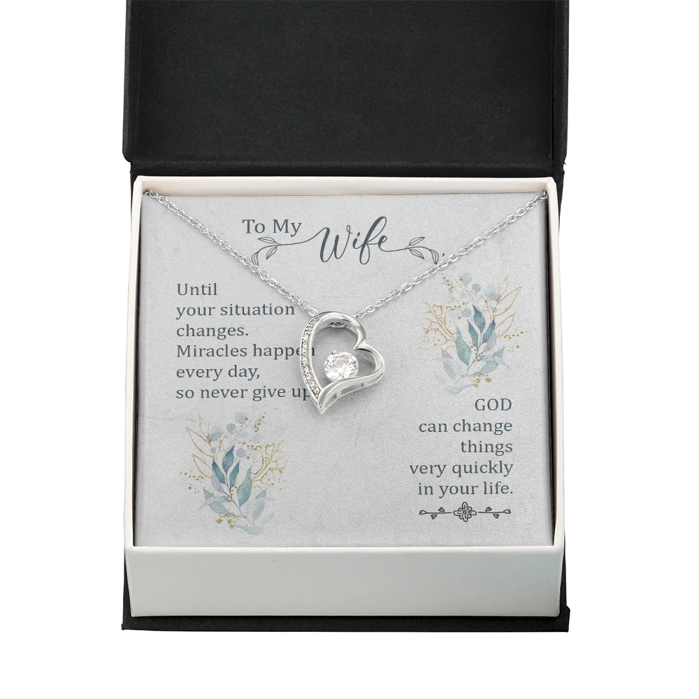 To My Wife Miracles Happen Forever Necklace w Message Card-Express Your Love Gifts