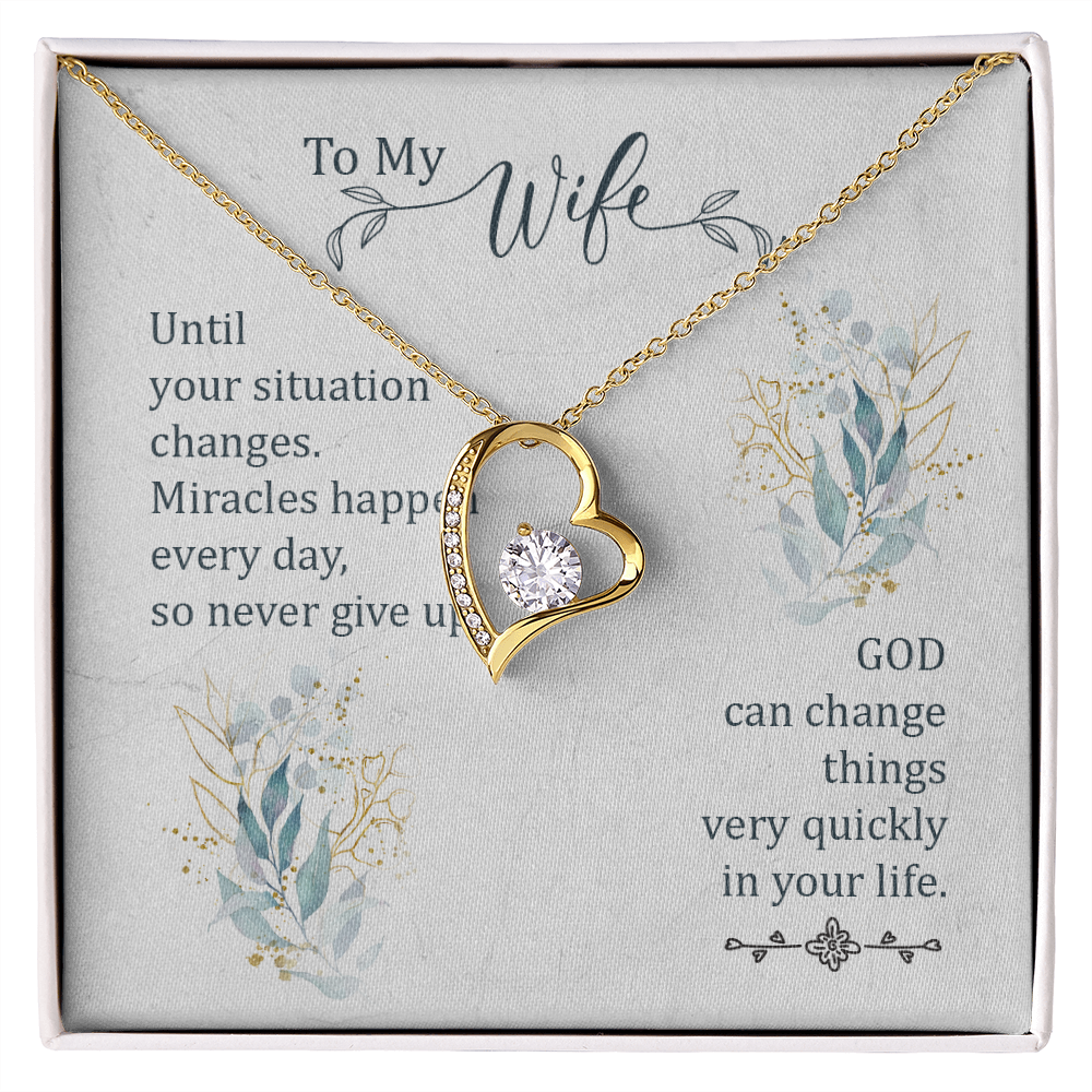 To My Wife Miracles Happen Forever Necklace w Message Card-Express Your Love Gifts