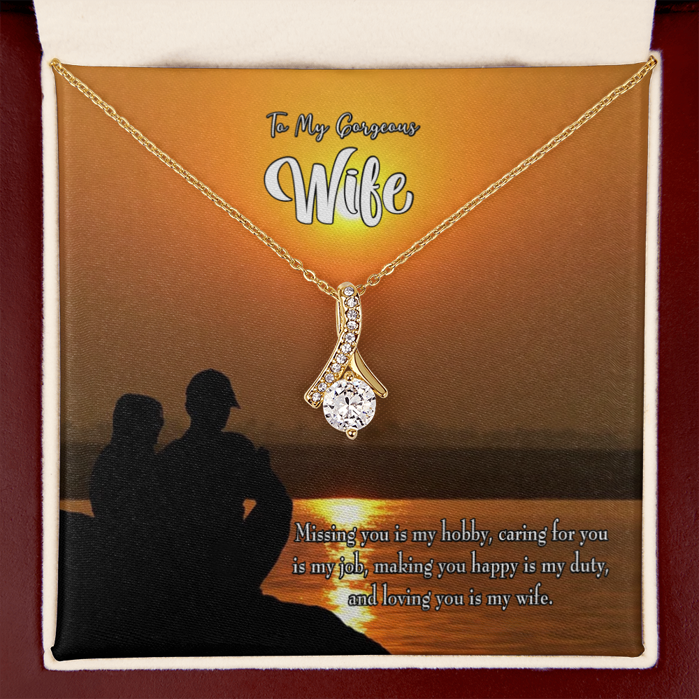 To My Wife Missing You Alluring Ribbon Necklace Message Card-Express Your Love Gifts