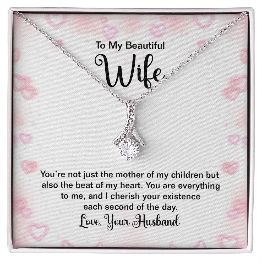 To My Wife Mother of My Children Alluring Ribbon Necklace Message Card-Express Your Love Gifts