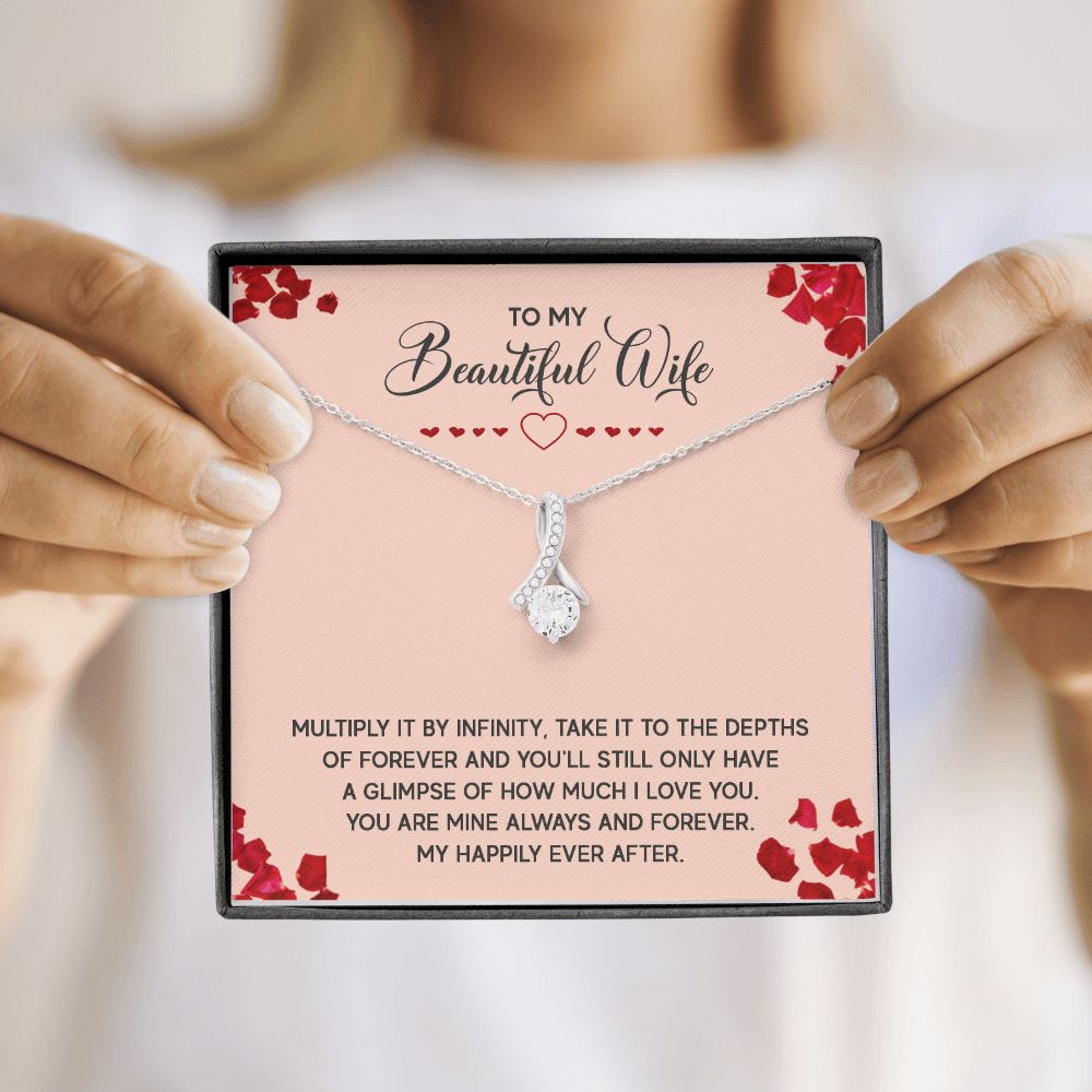 To My Wife Multiply it by Infinity Alluring Ribbon Necklace Message Card-Express Your Love Gifts