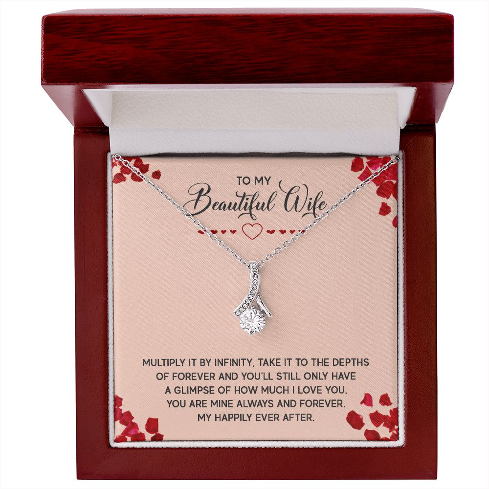 To My Wife Multiply it by Infinity Alluring Ribbon Necklace Message Card-Express Your Love Gifts