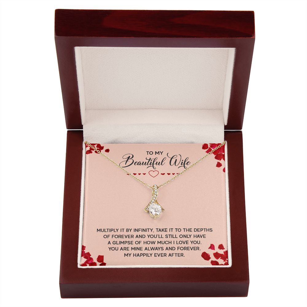 To My Wife Multiply it by Infinity Alluring Ribbon Necklace Message Card-Express Your Love Gifts