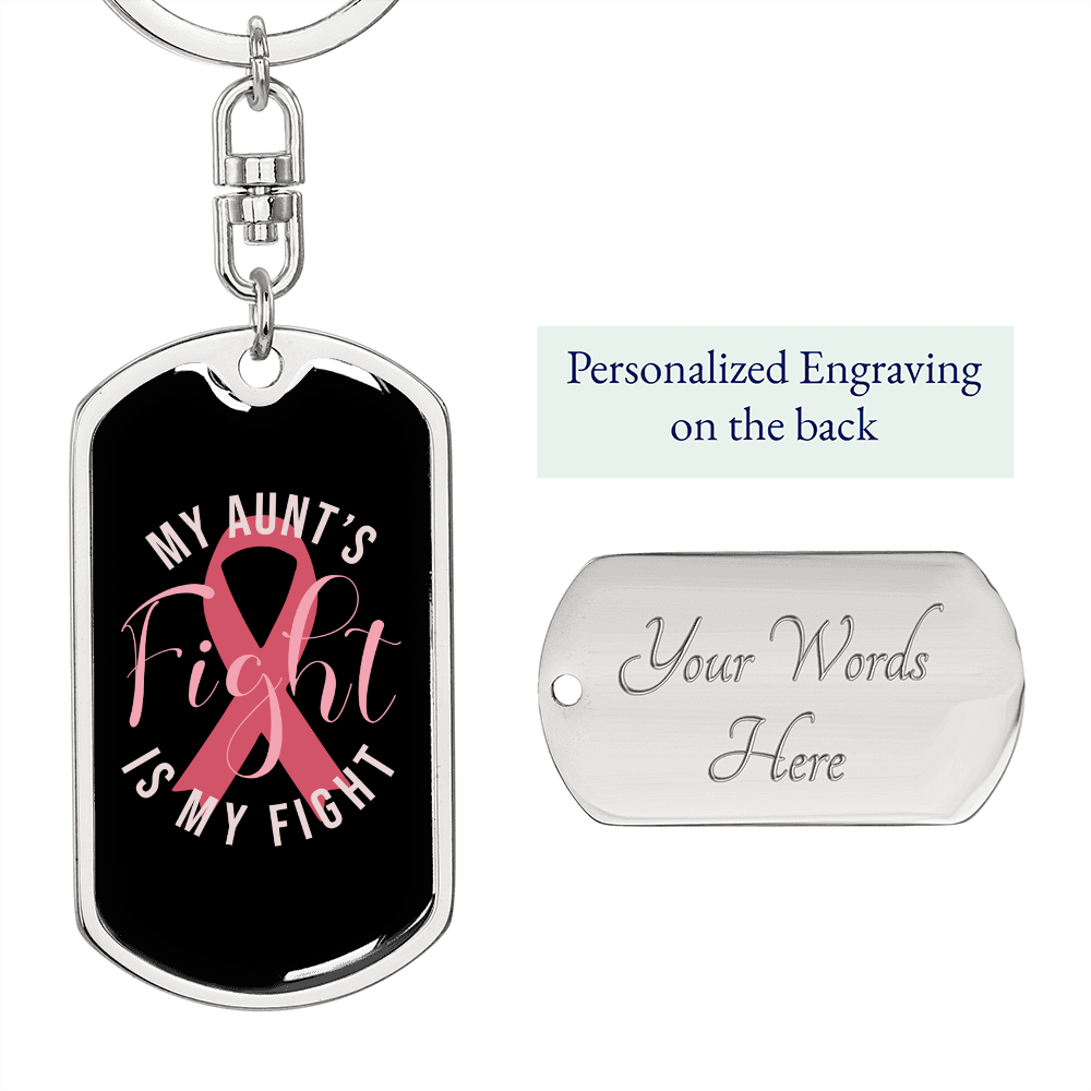 To My Wife My Aunts Fight is My Fight Keychain Stainless Steel or 18k Gold Dog Tag Keyring-Express Your Love Gifts