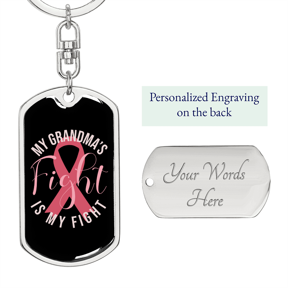 To My Wife My Grandmas Fight is My Fight Keychain Stainless Steel or 18k Gold Dog Tag Keyring-Express Your Love Gifts