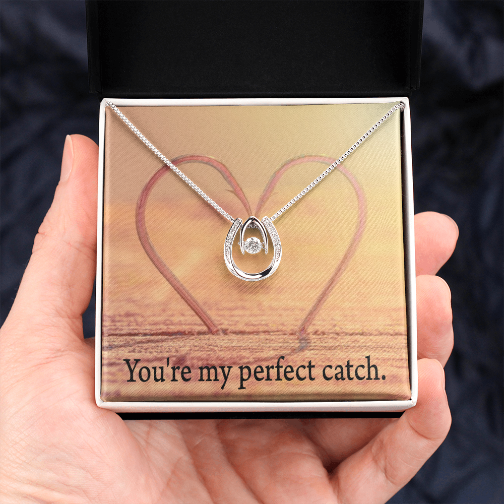 To My Wife My Perfect Catch Lucky Horseshoe Necklace Message Card 14k w CZ Crystals-Express Your Love Gifts