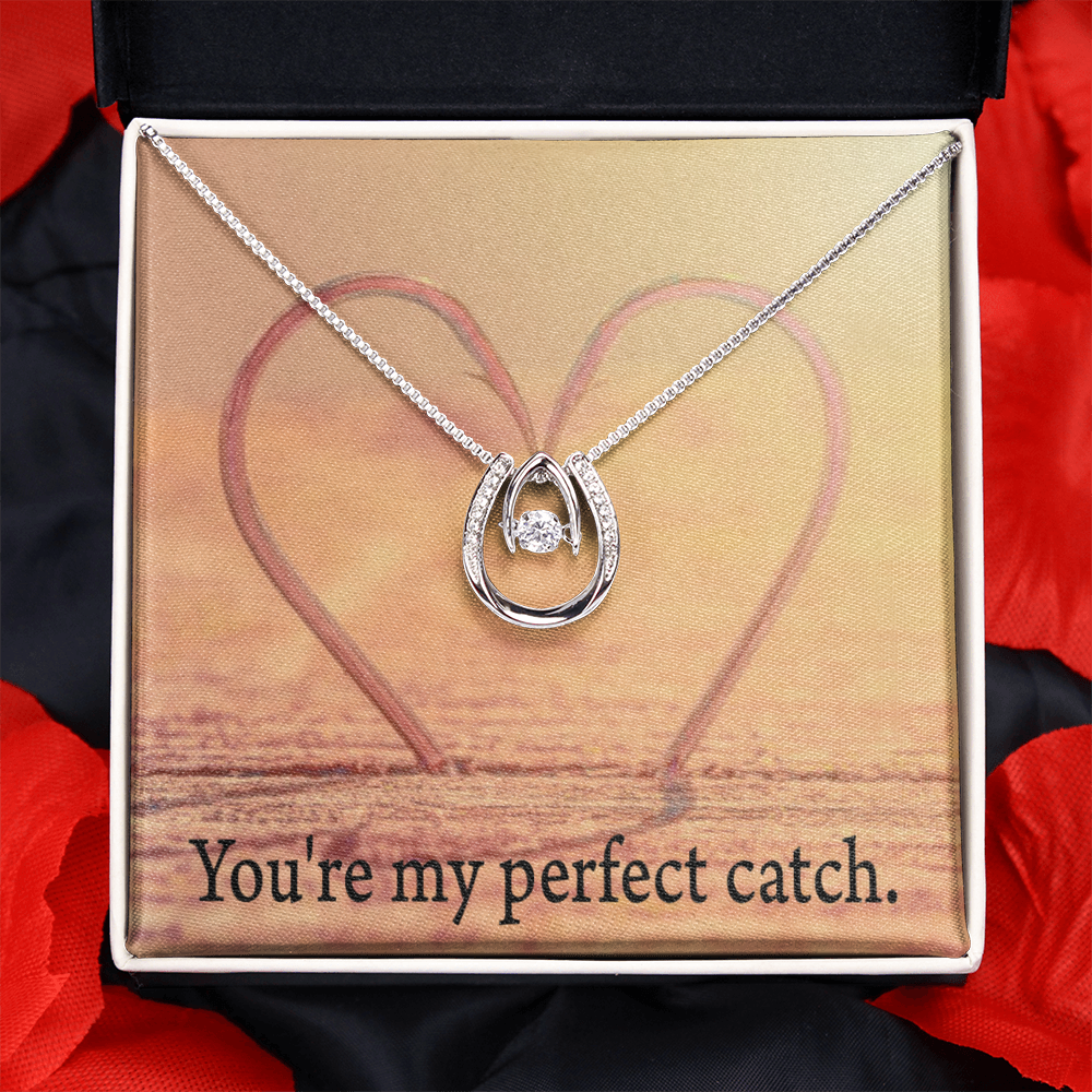 To My Wife My Perfect Catch Lucky Horseshoe Necklace Message Card 14k w CZ Crystals-Express Your Love Gifts