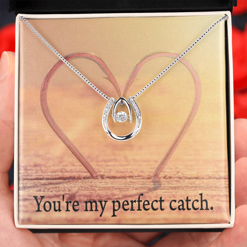 To My Wife My Perfect Catch Lucky Horseshoe Necklace Message Card 14k w CZ Crystals-Express Your Love Gifts