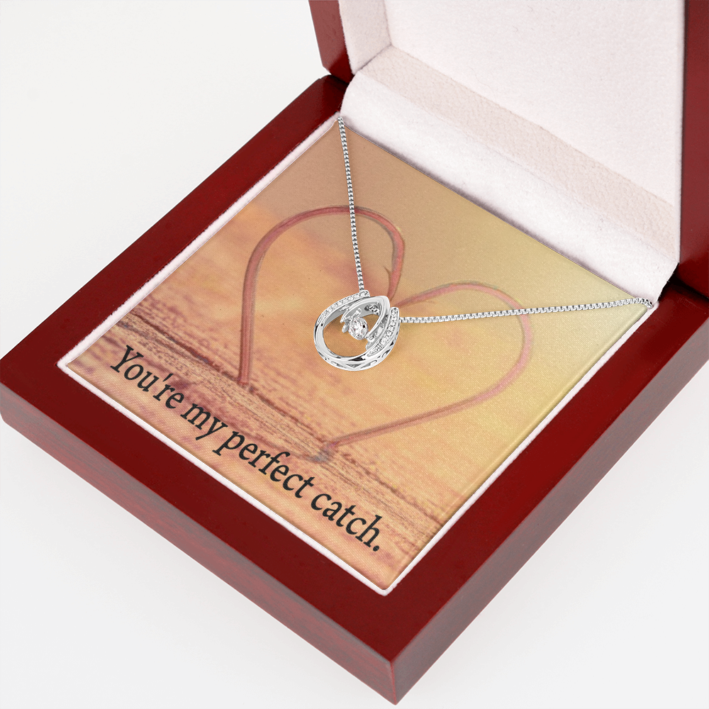 To My Wife My Perfect Catch Lucky Horseshoe Necklace Message Card 14k w CZ Crystals-Express Your Love Gifts