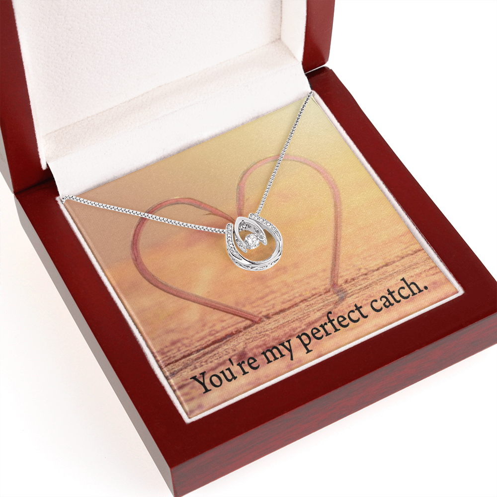 To My Wife My Perfect Catch Lucky Horseshoe Necklace Message Card 14k w CZ Crystals-Express Your Love Gifts
