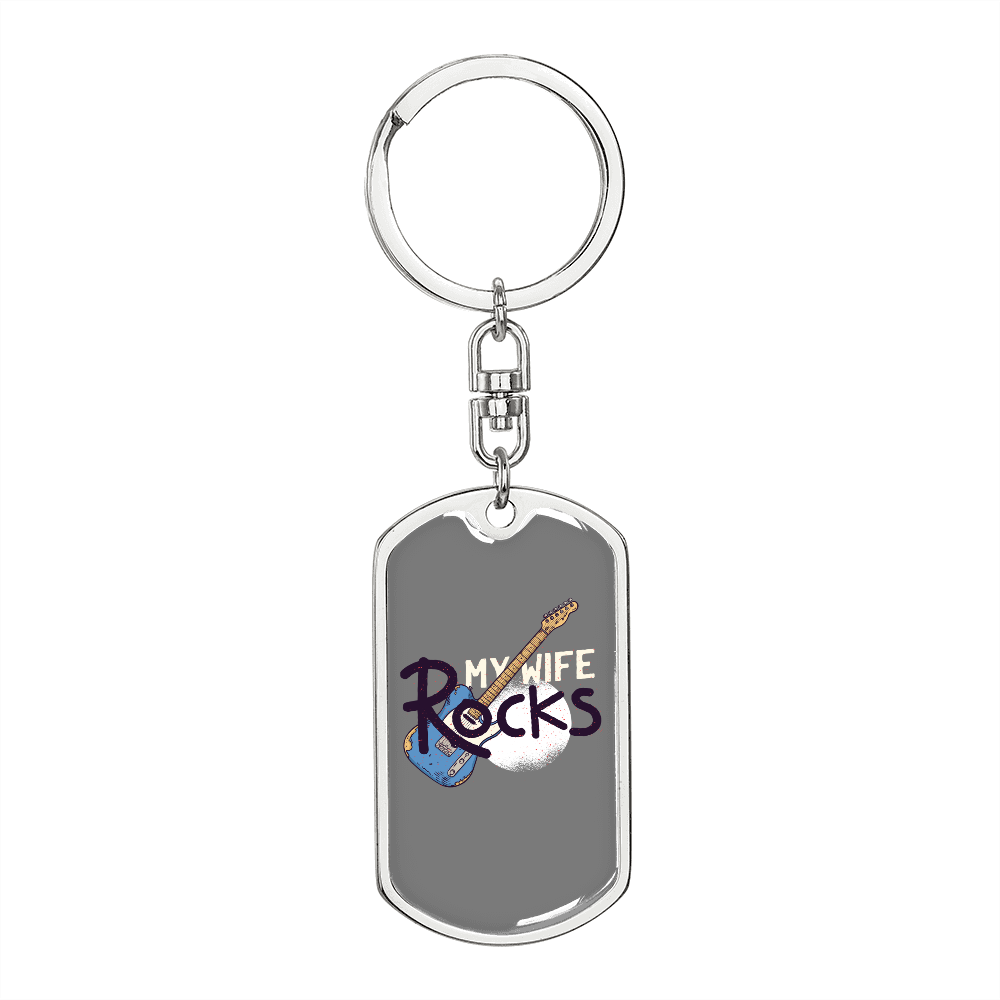 To My Wife My Wife Rocks Keychain Stainless Steel or 18k Gold Dog Tag Keyring-Express Your Love Gifts