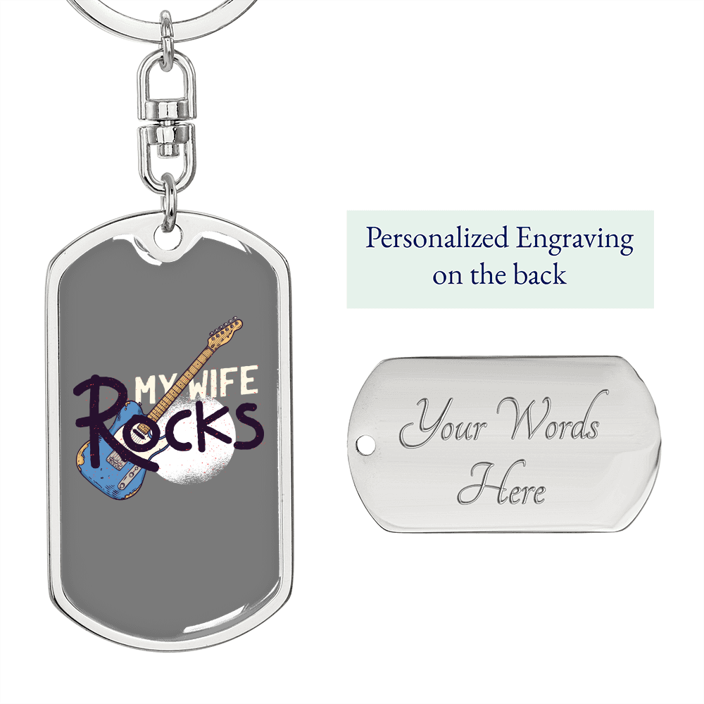 To My Wife My Wife Rocks Keychain Stainless Steel or 18k Gold Dog Tag Keyring-Express Your Love Gifts