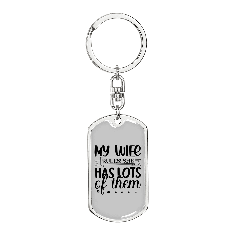 To My Wife My Wife Rules Keychain Stainless Steel or 18k Gold Dog Tag Keyring-Express Your Love Gifts