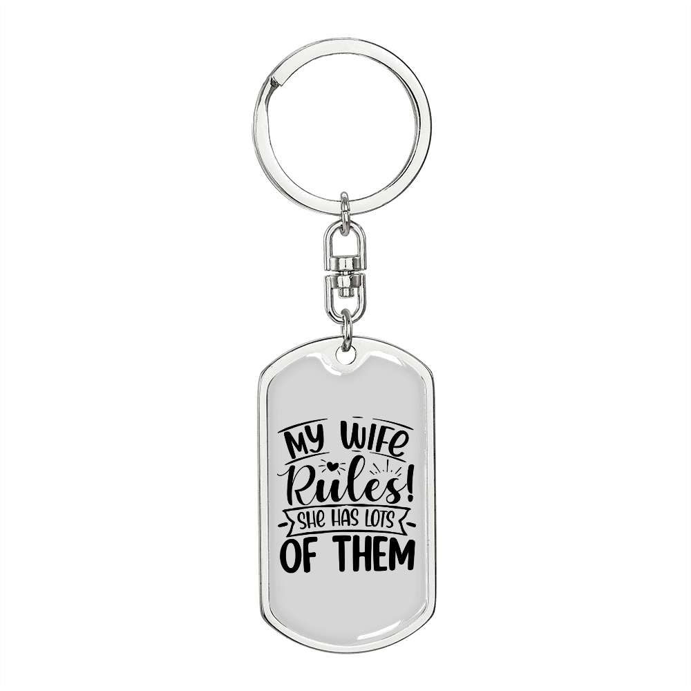 To My Wife My Wife Rules! Keychain Stainless Steel or 18k Gold Dog Tag Keyring-Express Your Love Gifts