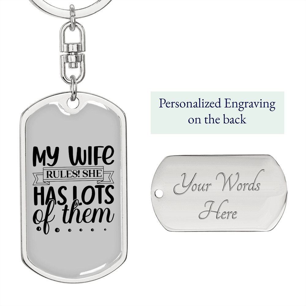 To My Wife My Wife Rules Keychain Stainless Steel or 18k Gold Dog Tag Keyring-Express Your Love Gifts