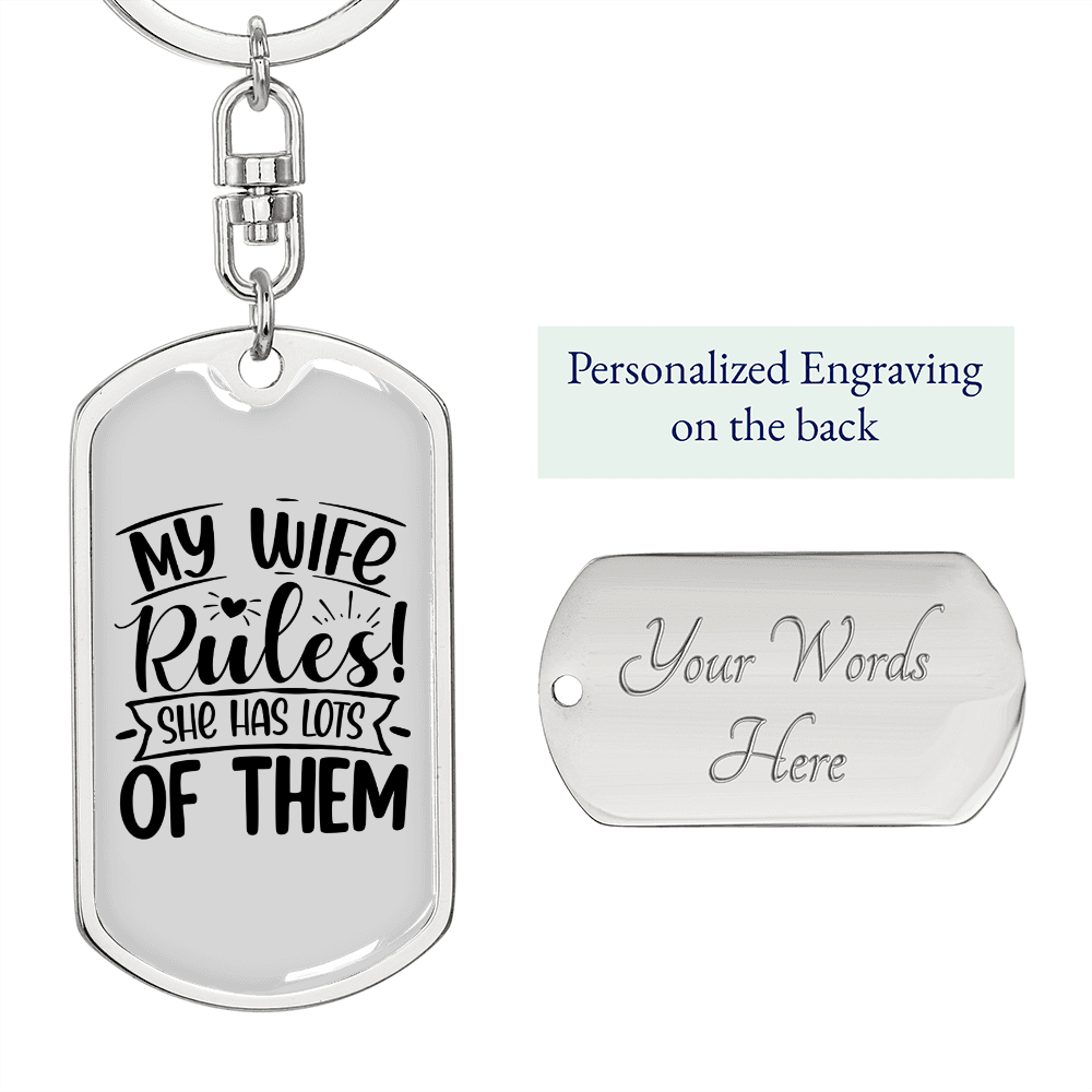 To My Wife My Wife Rules! Keychain Stainless Steel or 18k Gold Dog Tag Keyring-Express Your Love Gifts