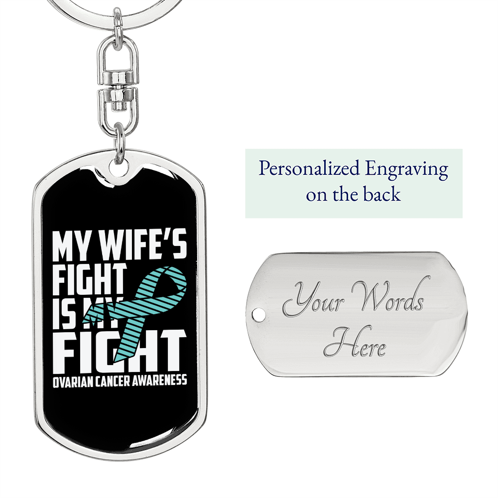 To My Wife My Wife's Fight Is My Fight Keychain Stainless Steel or 18k Gold Dog Tag Keyring-Express Your Love Gifts
