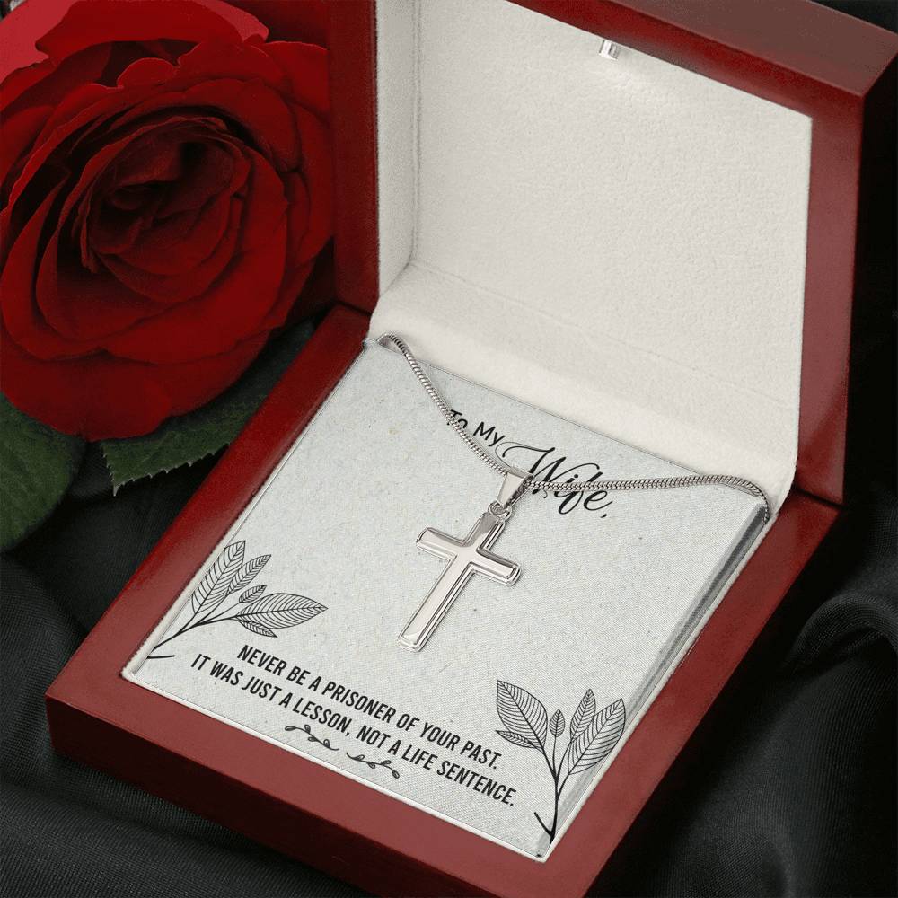To My Wife Never Be a Prisoner Cross Card Necklace w Stainless Steel Pendant-Express Your Love Gifts