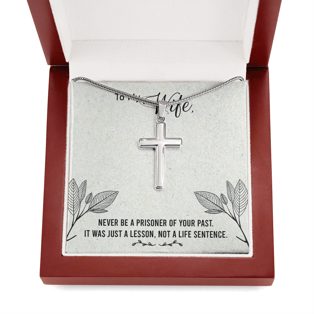 To My Wife Never Be a Prisoner Cross Card Necklace w Stainless Steel Pendant-Express Your Love Gifts
