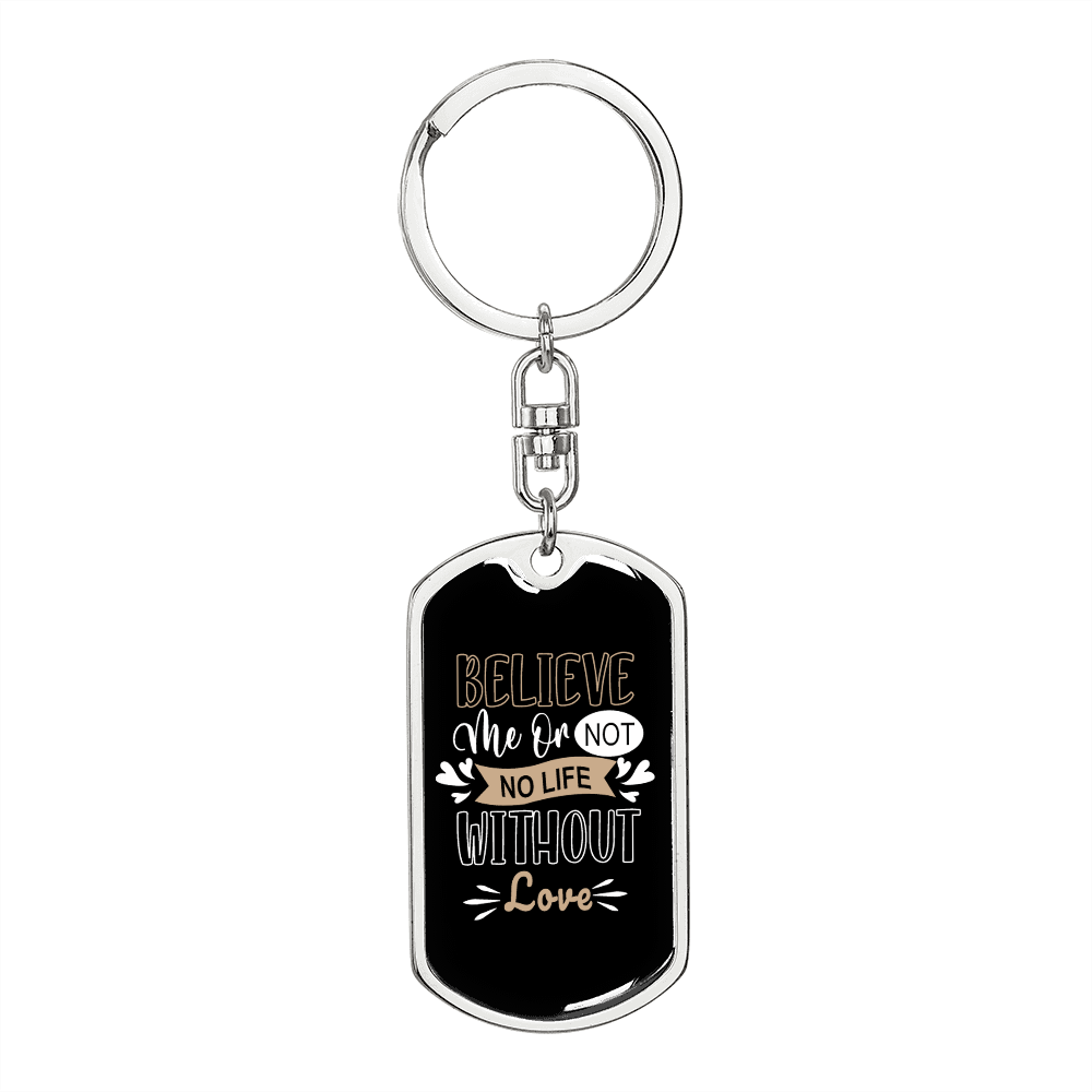 To My Wife No Life Without Love Keychain Stainless Steel or 18k Gold Dog Tag Keyring-Express Your Love Gifts
