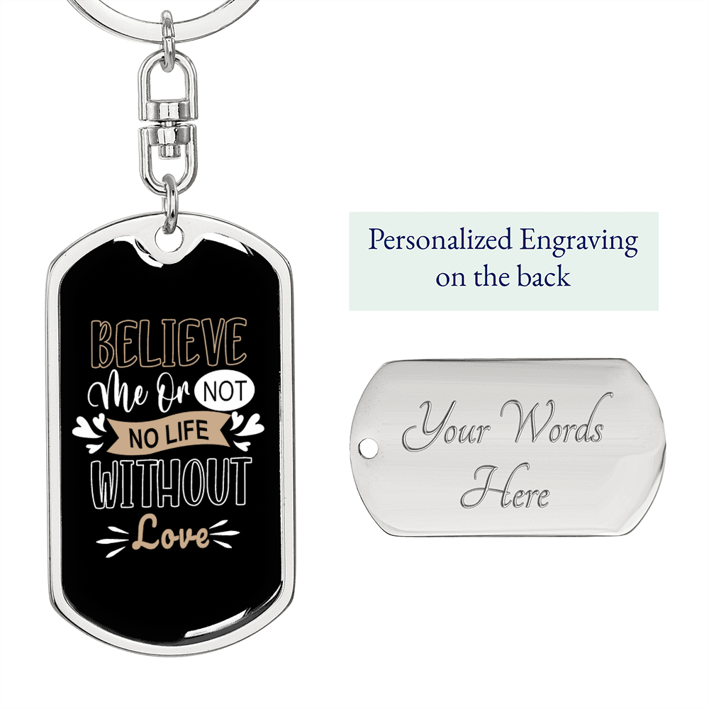 To My Wife No Life Without Love Keychain Stainless Steel or 18k Gold Dog Tag Keyring-Express Your Love Gifts