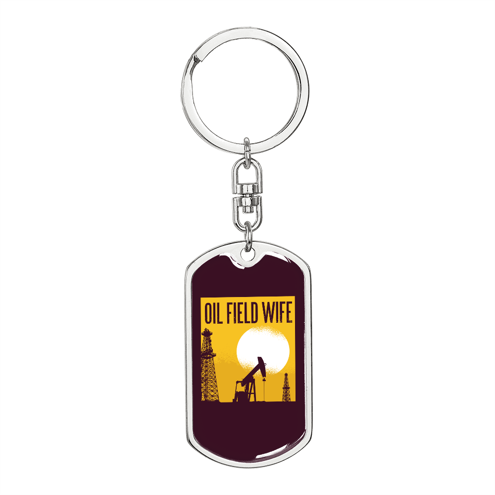 To My Wife Oil Field Wife Keychain Stainless Steel or 18k Gold Dog Tag Keyring-Express Your Love Gifts