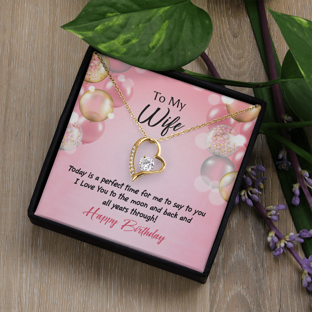 To My Wife Perfect Time Birthday Message Forever Necklace w Message Card-Express Your Love Gifts