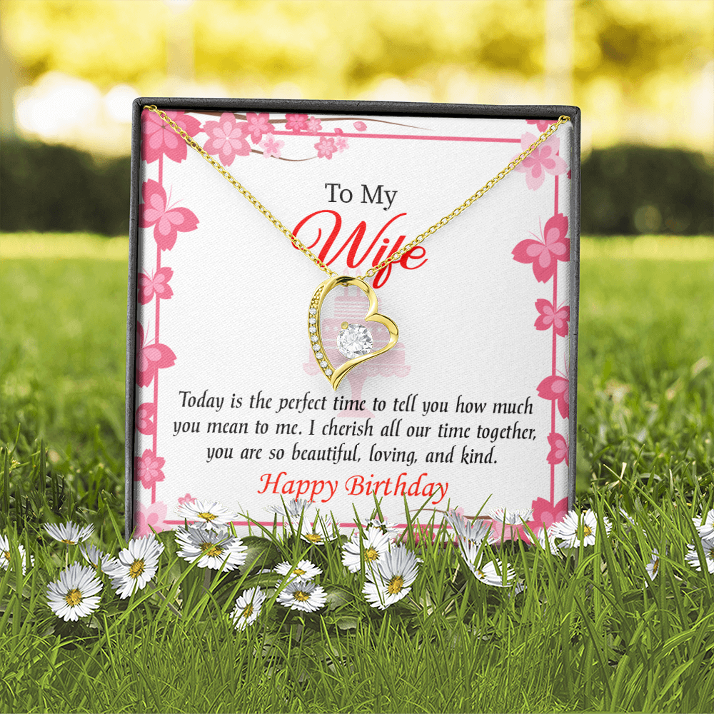 To My Wife Perfect Time Forever Birthday Message Necklace w Message Card-Express Your Love Gifts