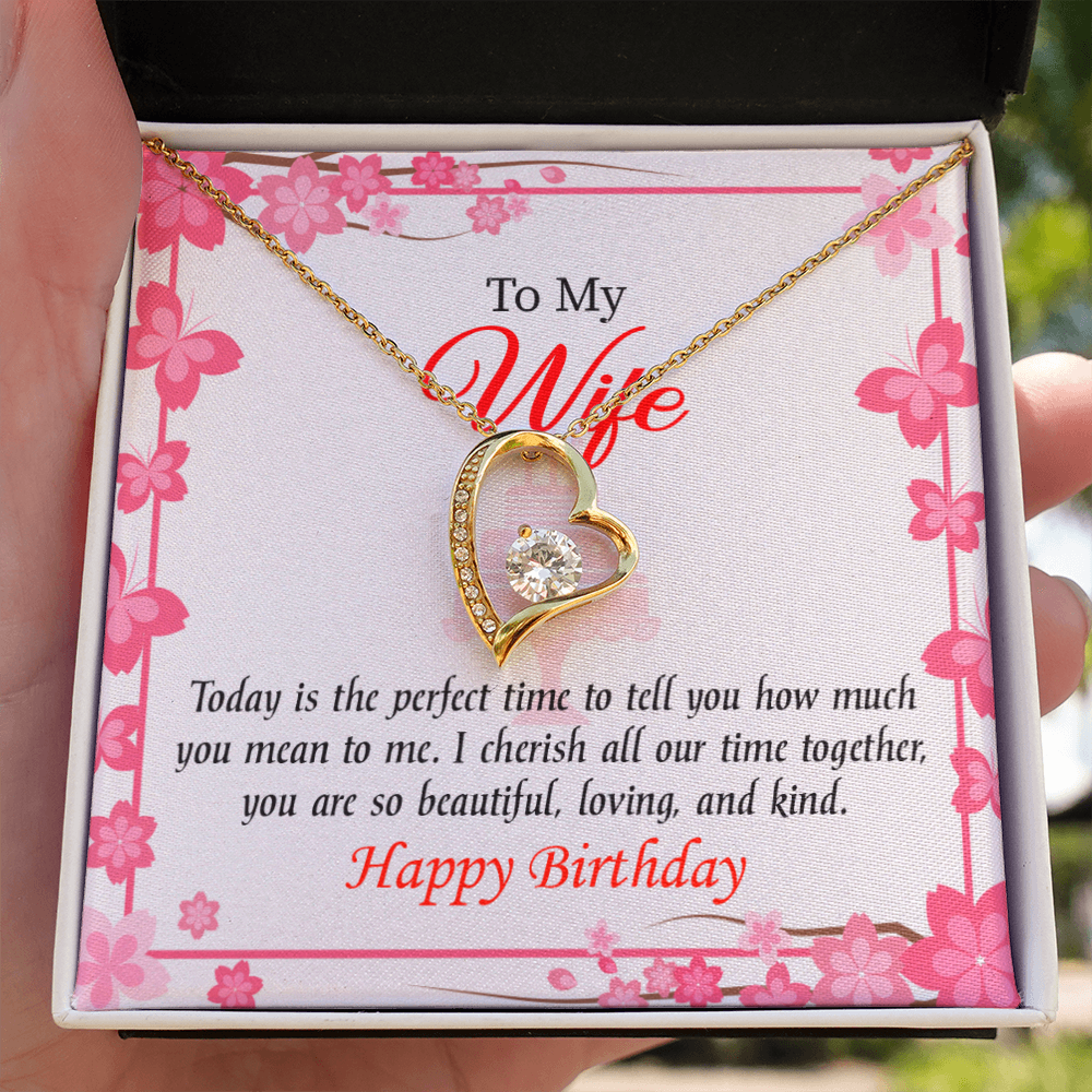 To My Wife Perfect Time Forever Birthday Message Necklace w Message Card-Express Your Love Gifts