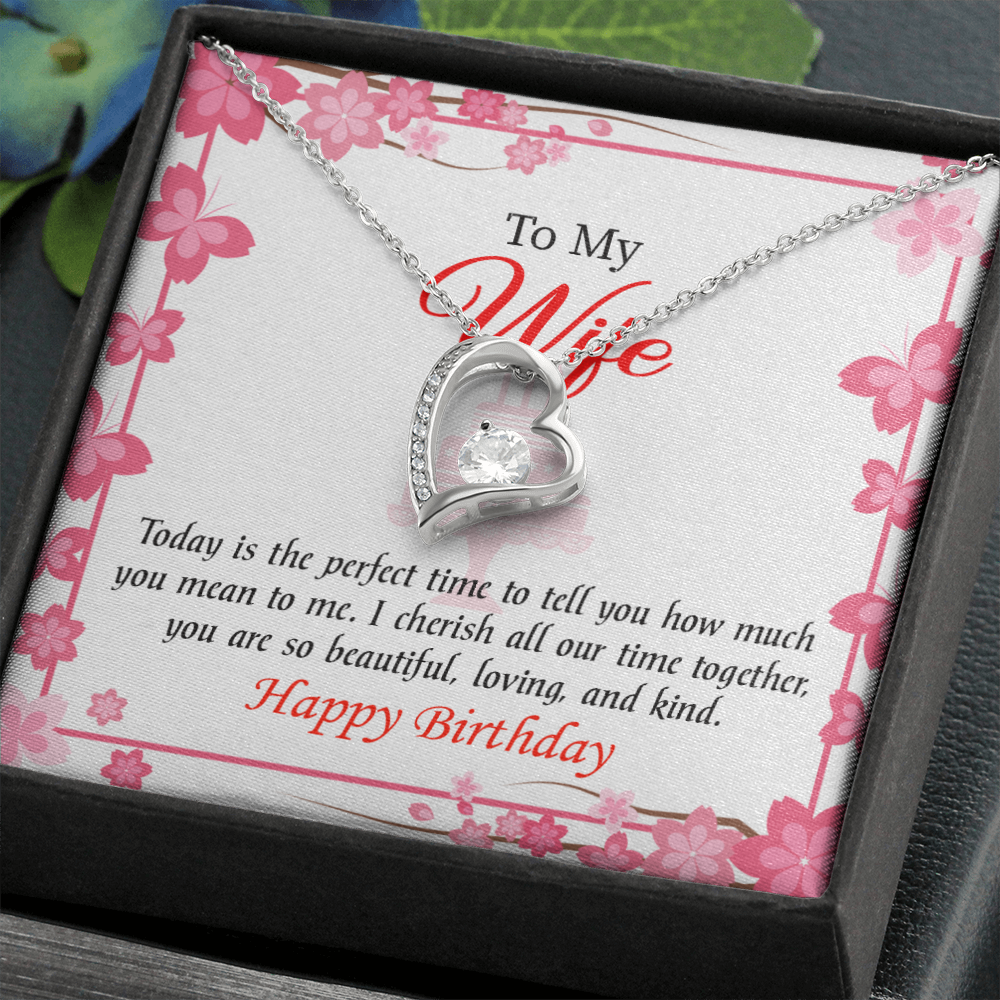 To My Wife Perfect Time Forever Birthday Message Necklace w Message Card-Express Your Love Gifts