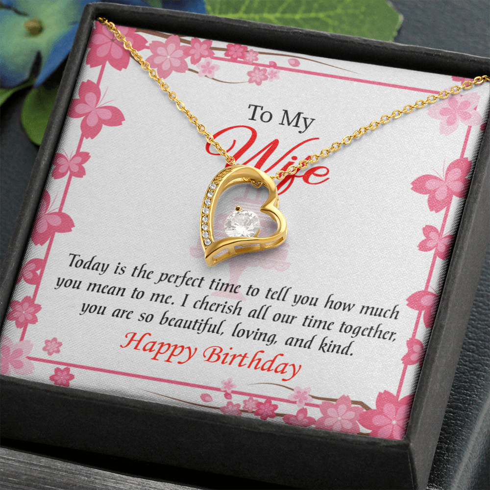 To My Wife Perfect Time Forever Birthday Message Necklace w Message Card-Express Your Love Gifts